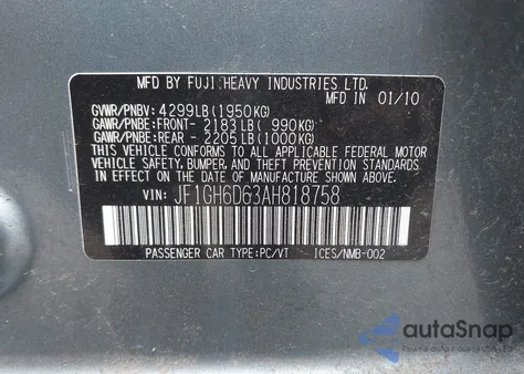 2010 Subaru Impreza Outback Sport z USA, uszkodzony, nr VIN JF1GH6D63AH818758